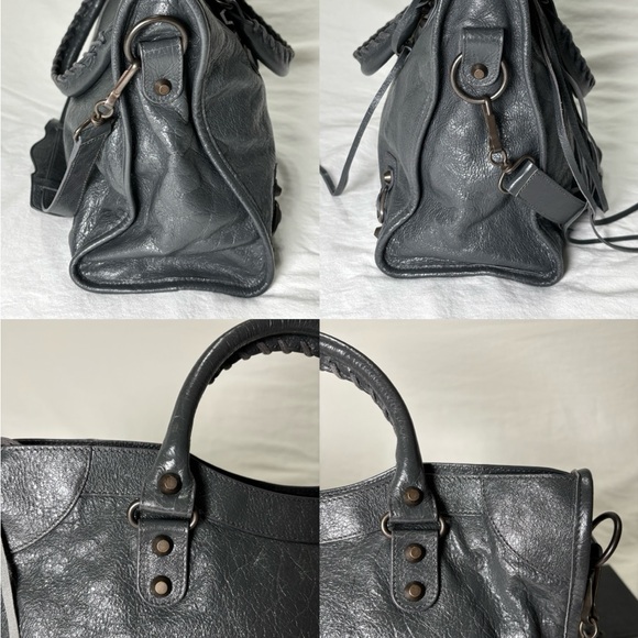 BALENCIAGA The City bag 2way Handbag Leather Gray 115748 Y2K Editors Authentic - Picture 8 of 15